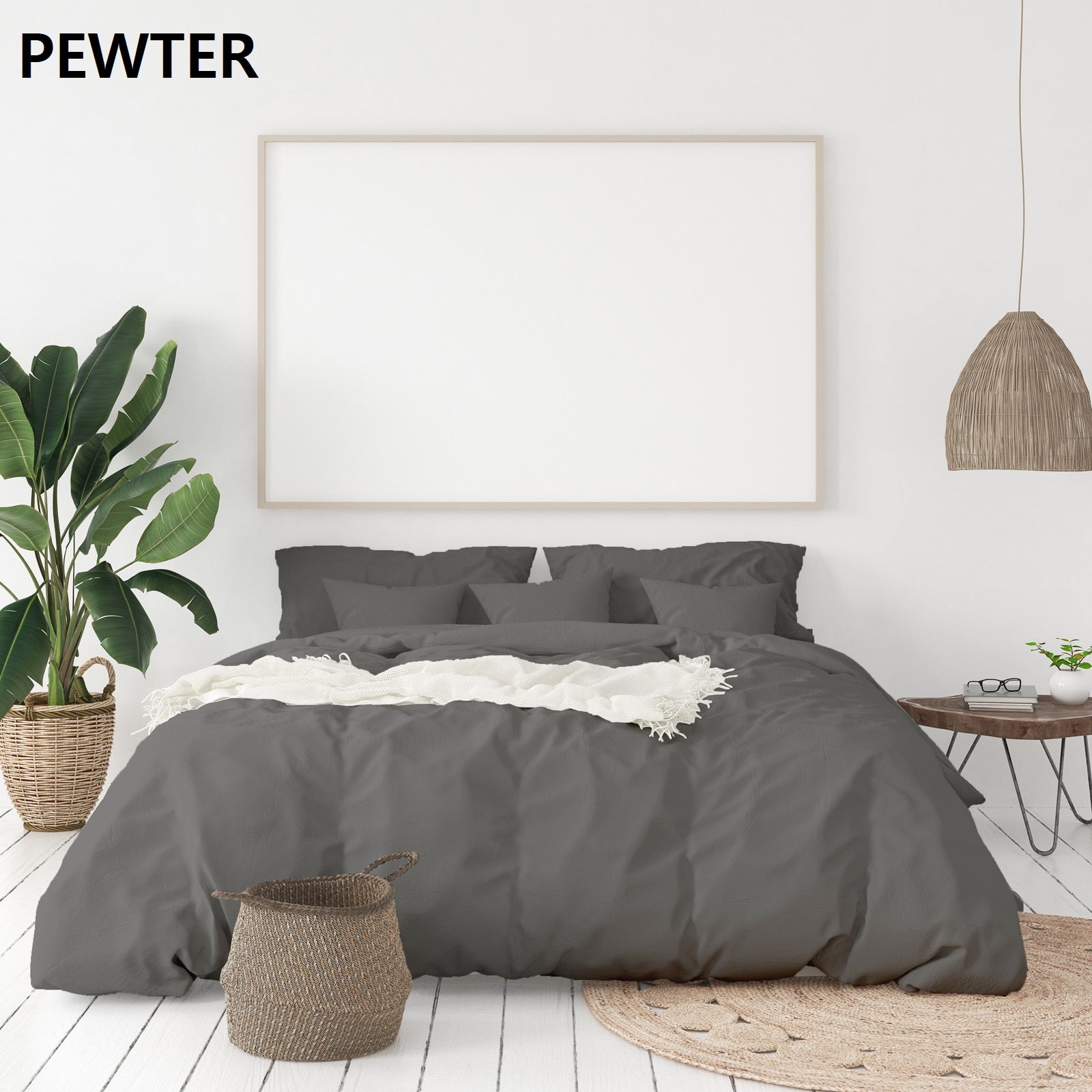 Duvet Covers: Balmain 1000 Thread Count Hotel Grade Bamboo Cotton Quilt Cover Pillowcases Set - Queen - Pewter