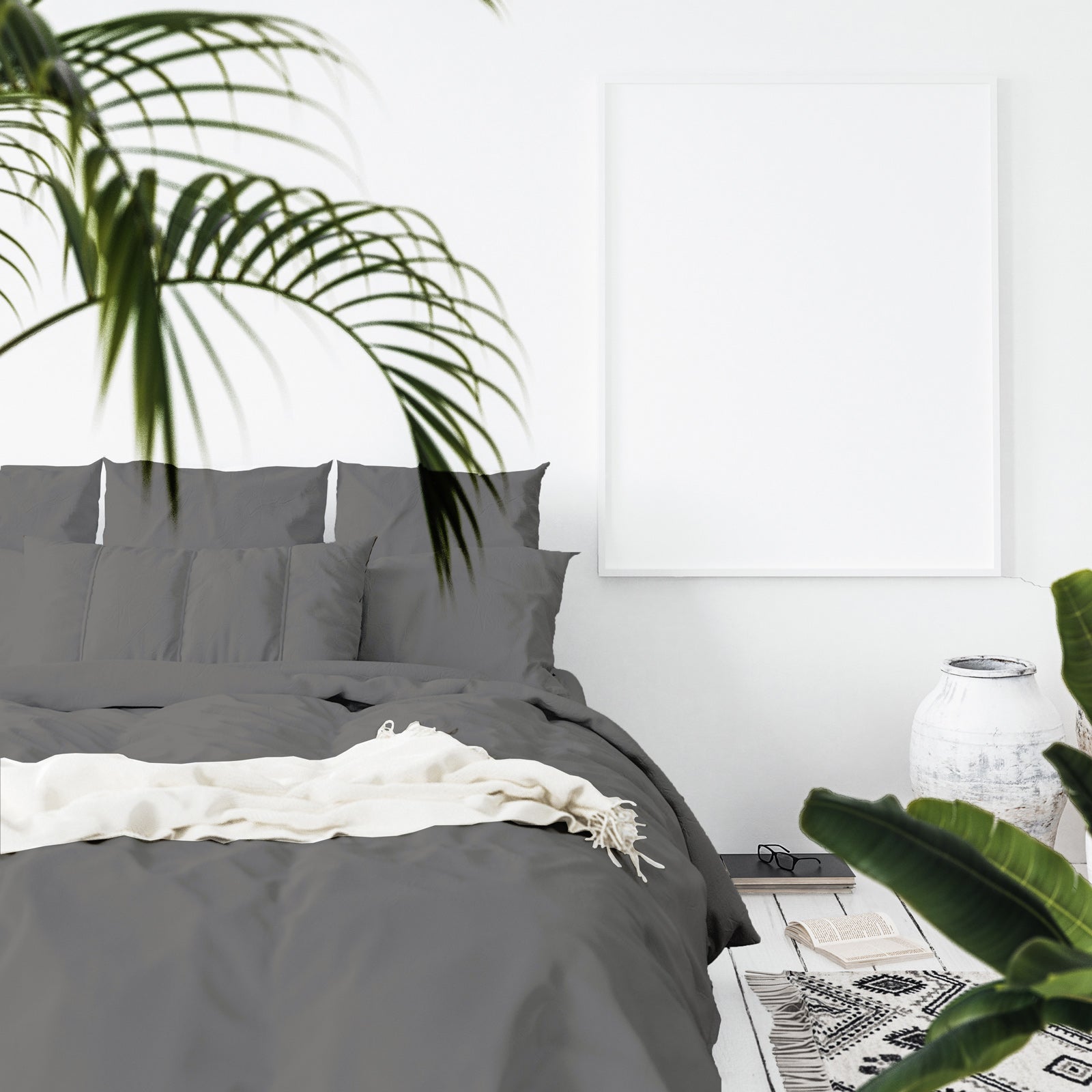 Duvet Covers: Balmain 1000 Thread Count Hotel Grade Bamboo Cotton Quilt Cover Pillowcases Set - King - Pewter