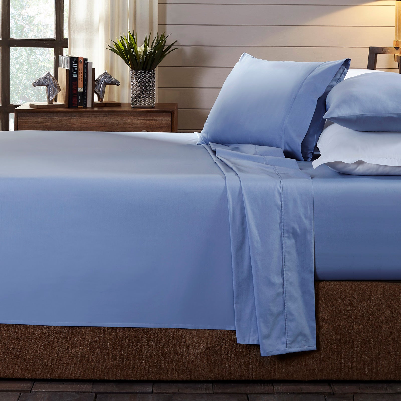 Bed Sheets: Royal Comfort 250TC Organic 100% Cotton Sheet Set 4 Piece Luxury Hotel Style - Double - Indigo