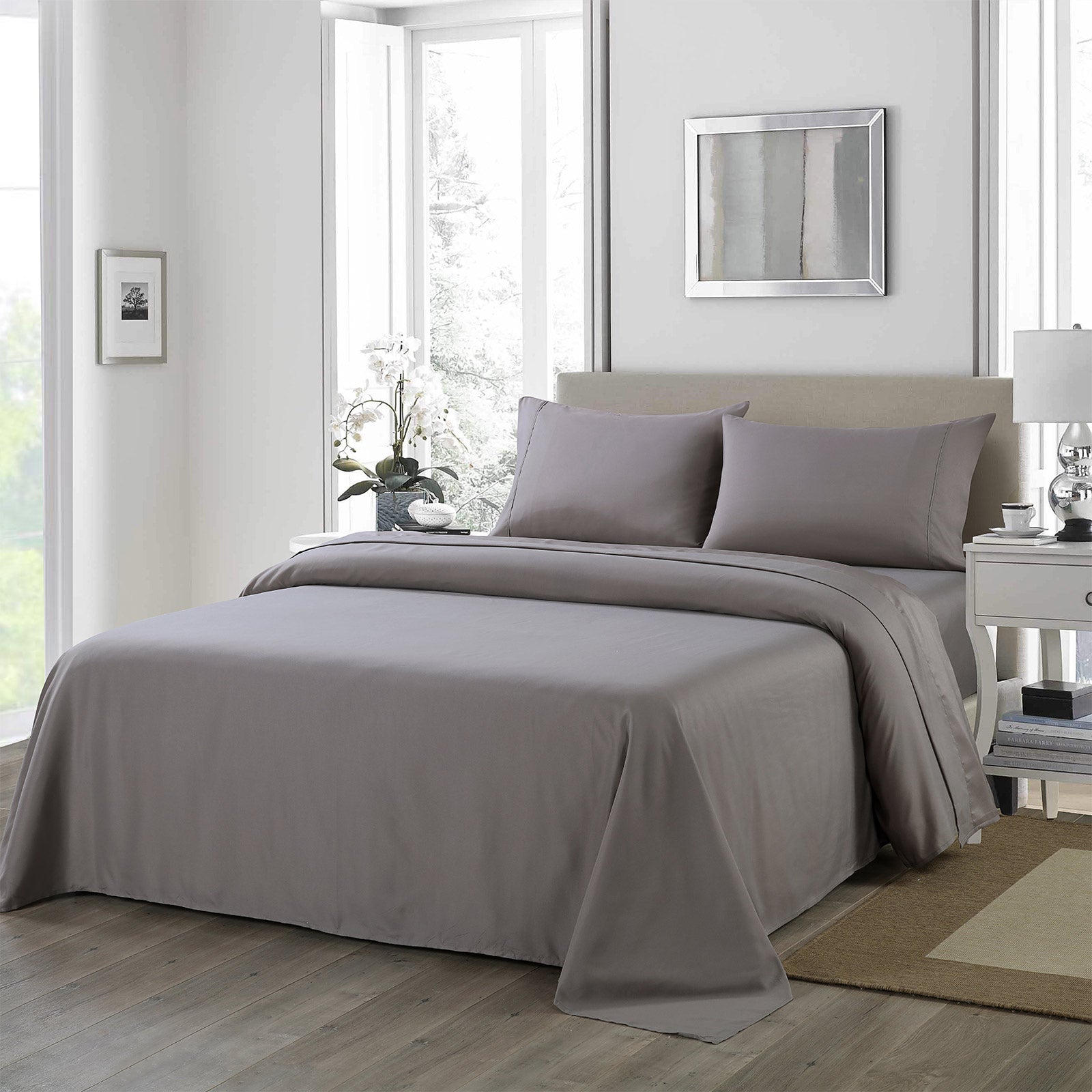 Bed Sheets: Royal Comfort 1200 Thread Count Sheet Set 4 Piece Ultra Soft Satin Weave Finish - King - Charcoal