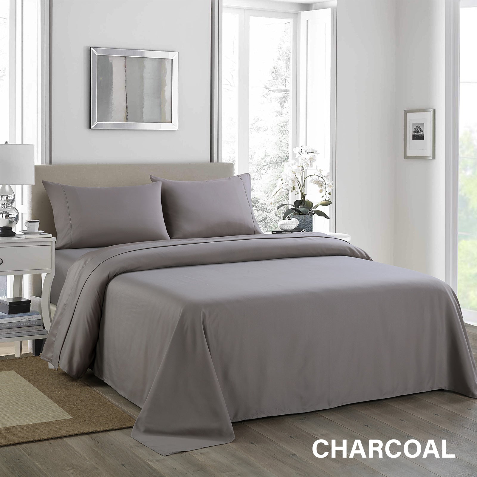Bed Sheets: Royal Comfort 1200 Thread Count Sheet Set 4 Piece Ultra Soft Satin Weave Finish - King - Charcoal