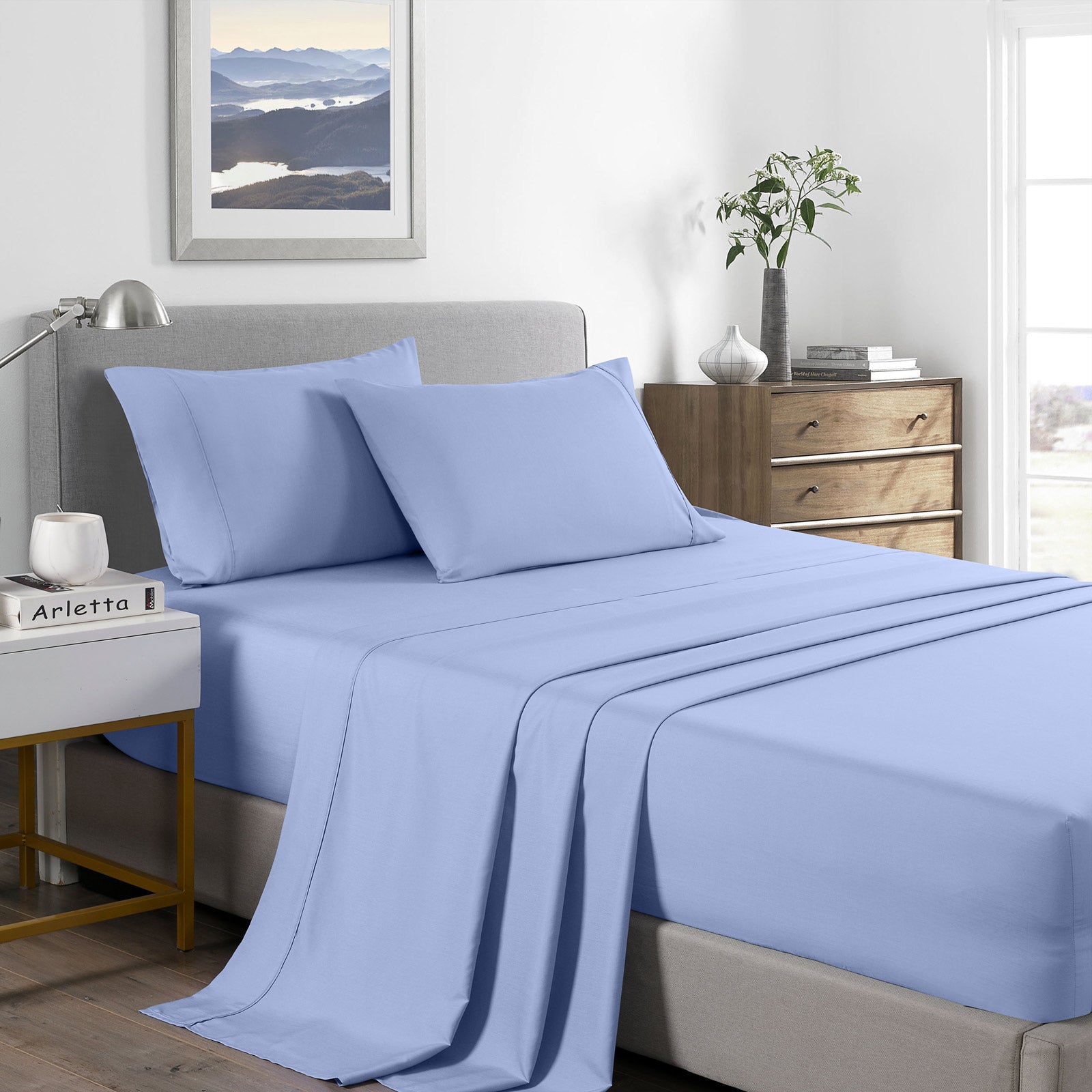 Bed Sheets: Royal Comfort 2000 Thread Count Bamboo Cooling Sheet Set Ultra Soft Bedding - Queen - Light Blue