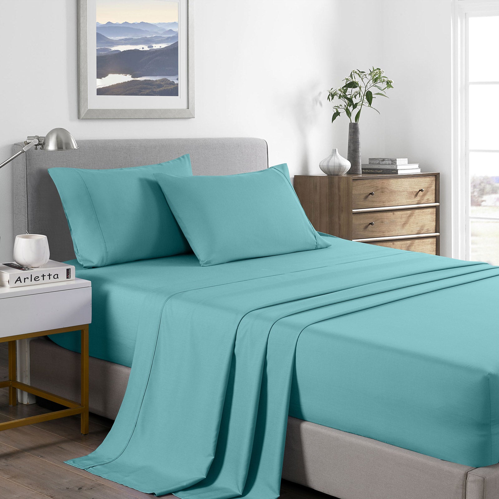Bed Sheets: Royal Comfort 2000 Thread Count Bamboo Cooling Sheet Set Ultra Soft Bedding - King - Aqua