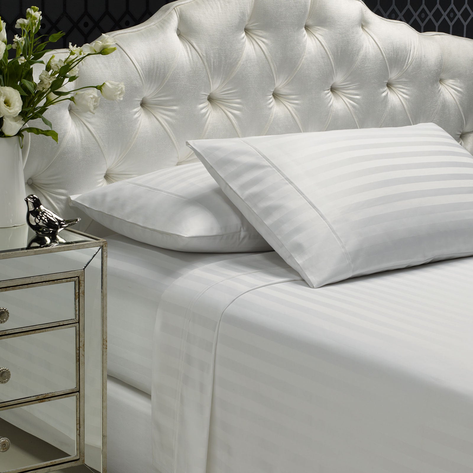 Bed Sheets: Royal Comfort 1200TC Sheet Set Damask Cotton Blend Ultra Soft Sateen Bedding - Queen - White