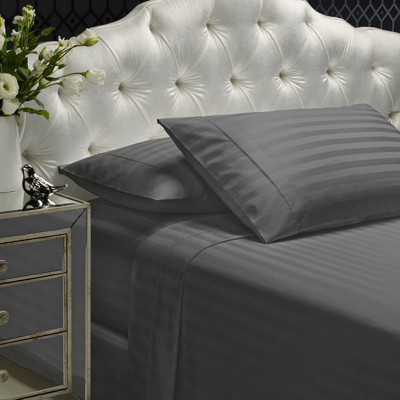 Bed Sheets: Royal Comfort 1200TC Sheet Set Damask Cotton Blend Ultra Soft Sateen Bedding - King - Charcoal Grey