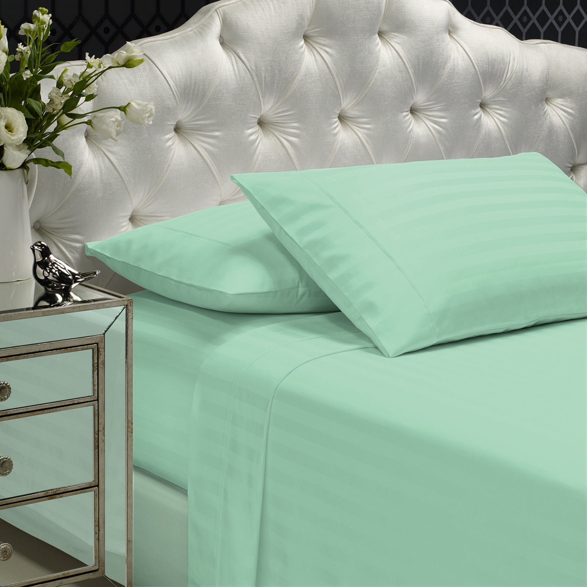 Bed Sheets: Royal Comfort 1200 Thread count Damask Stripe Cotton Blend sheet sets King Mist