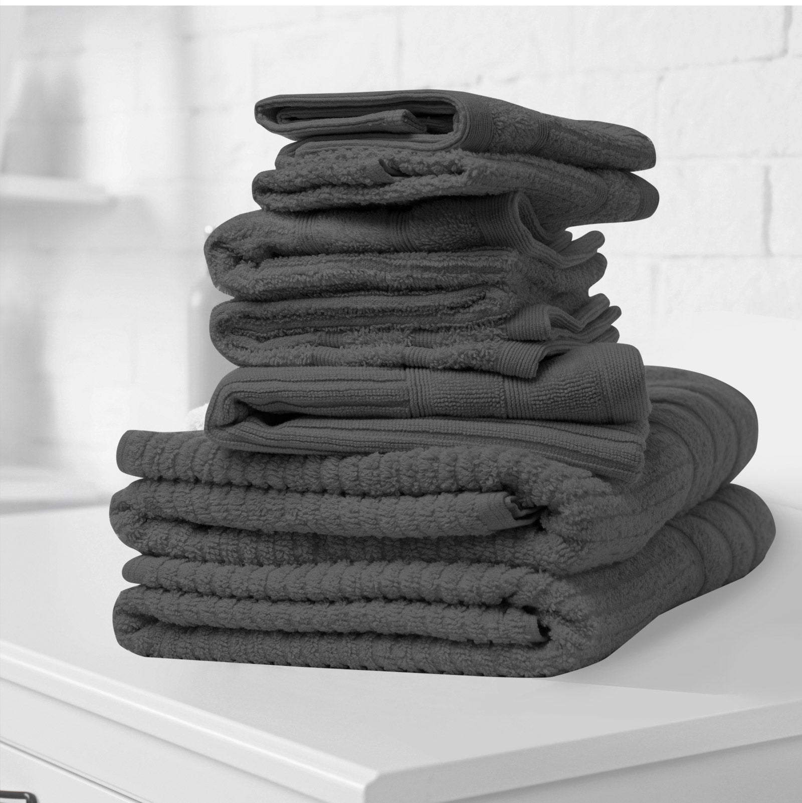 Bath Towels & Robes: Royal Comfort Eden Egyptian Cotton 600GSM 8 Piece Luxury Bath Towels Set - Granite
