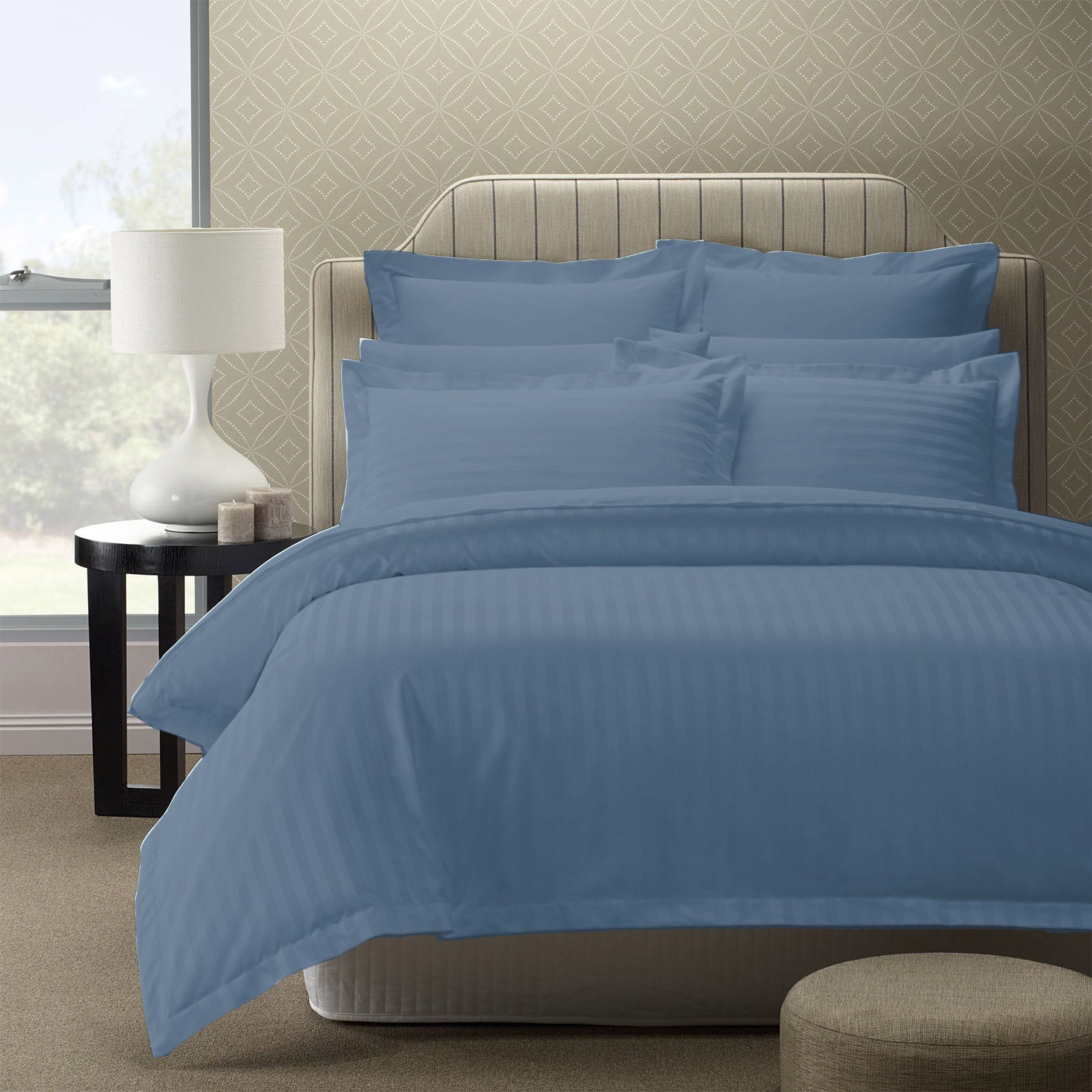Duvet Covers: Royal Comfort 1200TC Quilt Cover Set Damask Cotton Blend Luxury Sateen Bedding - King - Blue Fog