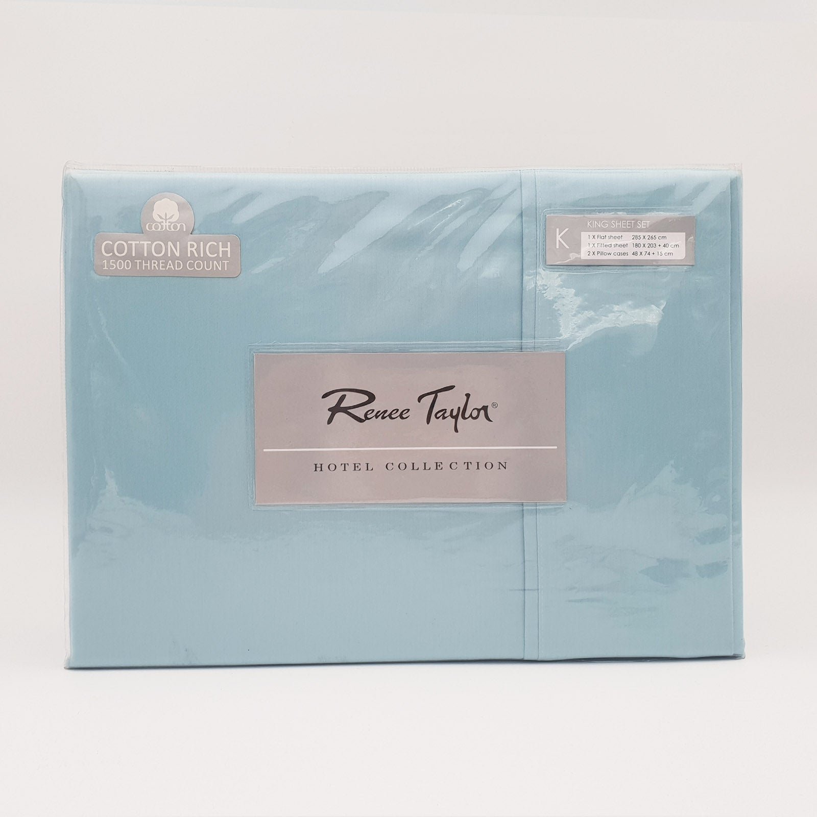 Bed Sheets: Renee Taylor 1500 Thread Count Pure Soft Cotton Blend Flat & Fitted Sheet Set Mist King