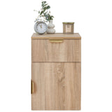 Kitchen & Dining Trolleys: PORTO BEDSIDE TABLE - NATURAL OAK - SLIM - PULL BRASS