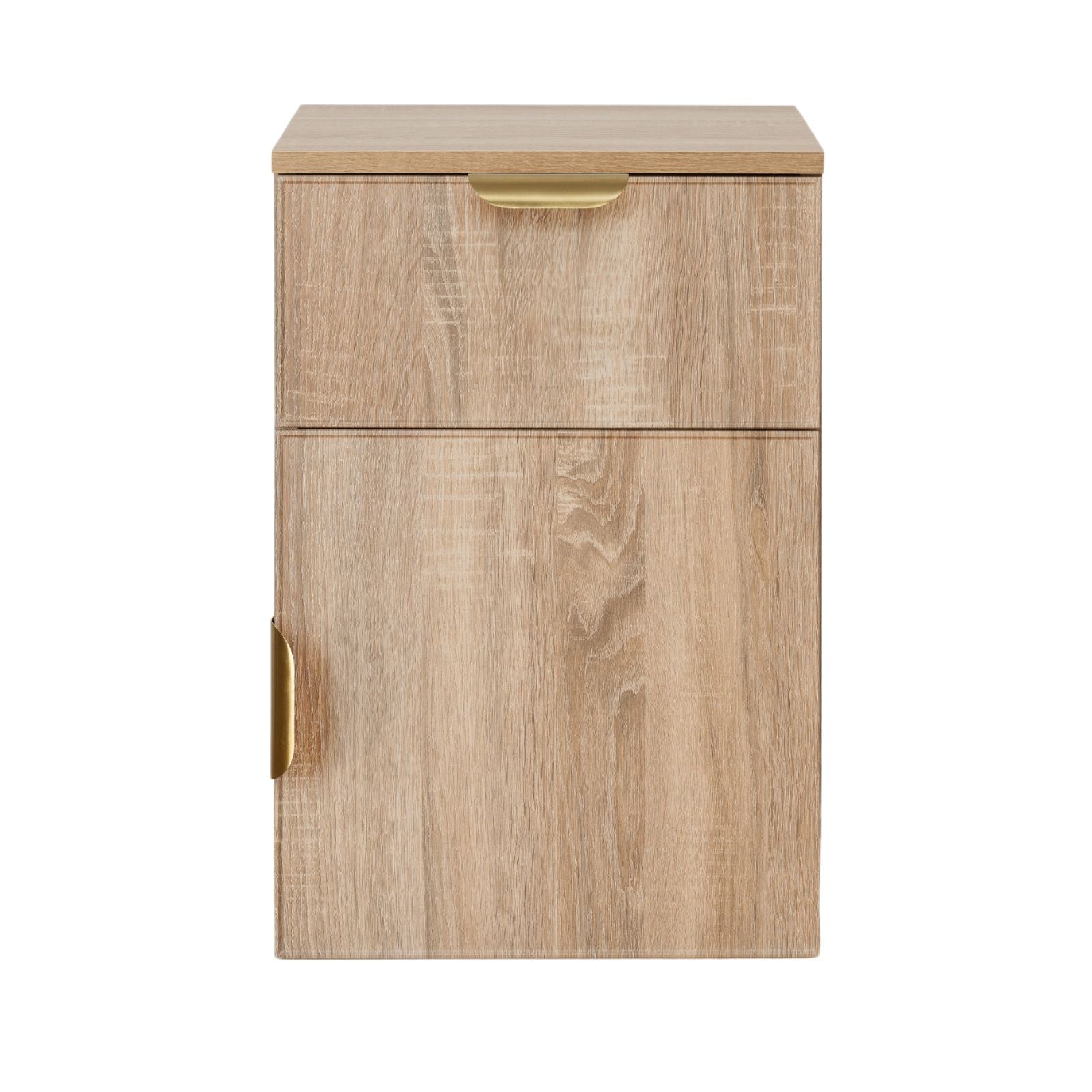 Kitchen & Dining Trolleys: PORTO BEDSIDE TABLE - NATURAL OAK - SLIM - PULL BRASS