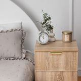 Kitchen & Dining Trolleys: PORTO BEDSIDE TABLE - NATURAL OAK - SLIM - PULL BRASS