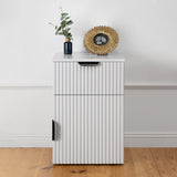 Kitchen & Dining Trolleys: PORTO BEDSIDE TABLE - WHITE - FLUTED - PULL BLACK