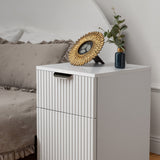 Kitchen & Dining Trolleys: PORTO BEDSIDE TABLE - WHITE - FLUTED - PULL BLACK