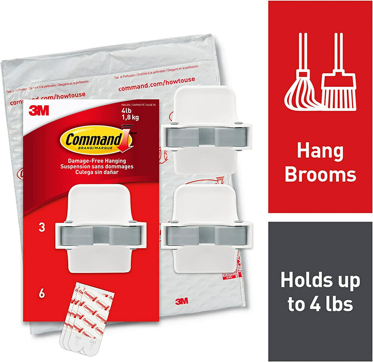 Hand Tools: Command Broom Gripper, 3 Grippers, 6 Large Strip, 17007-3NA