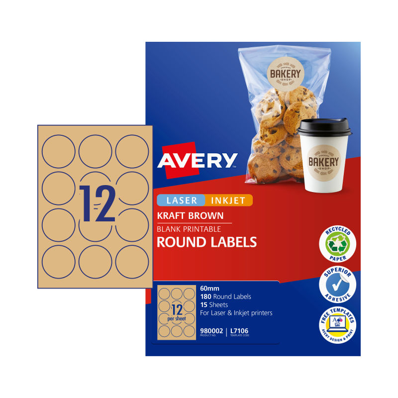 Automotive Repair & Speciality Tools: AVERY Label Rd Brn 60mm 12Up Pack of 15
