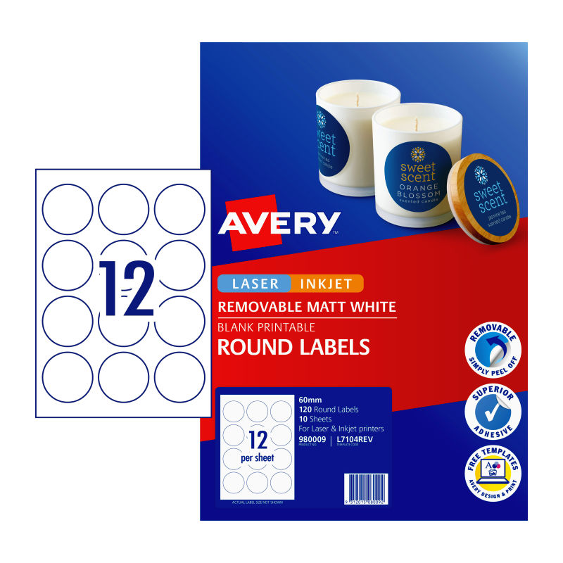 Automotive Repair & Speciality Tools: AVERY Label Rd L7104 60mm 12Up Pack of 10