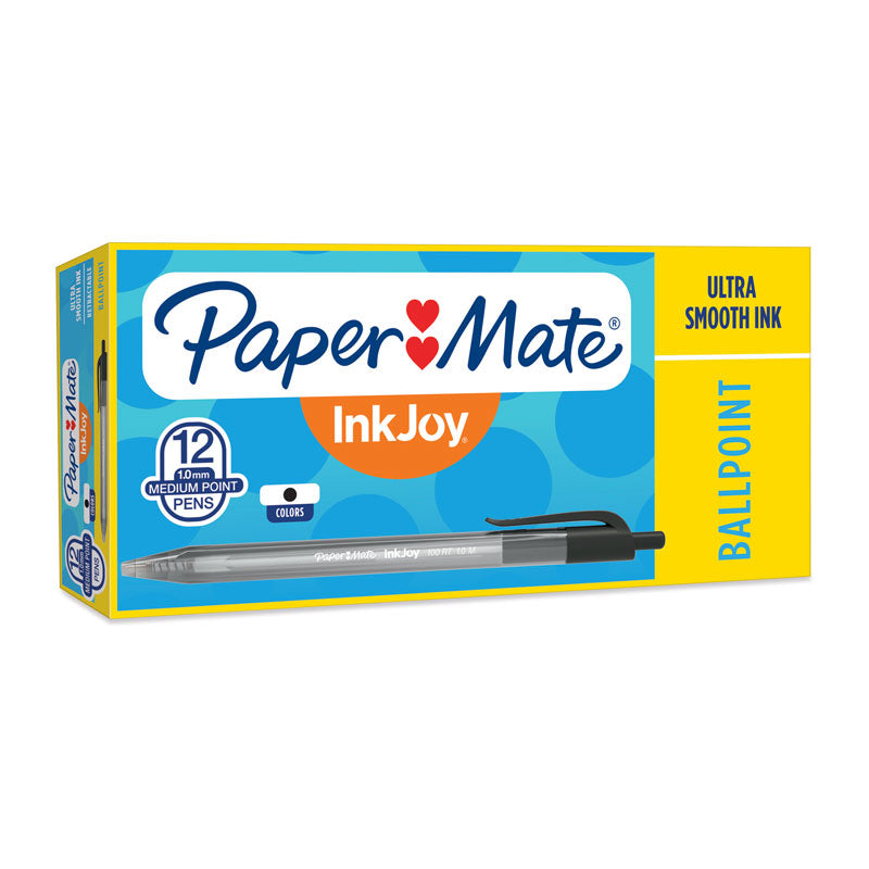 Pens & Pencils: PAPER MATE InkJoy 100RT Ball Pen Black Box of 12
