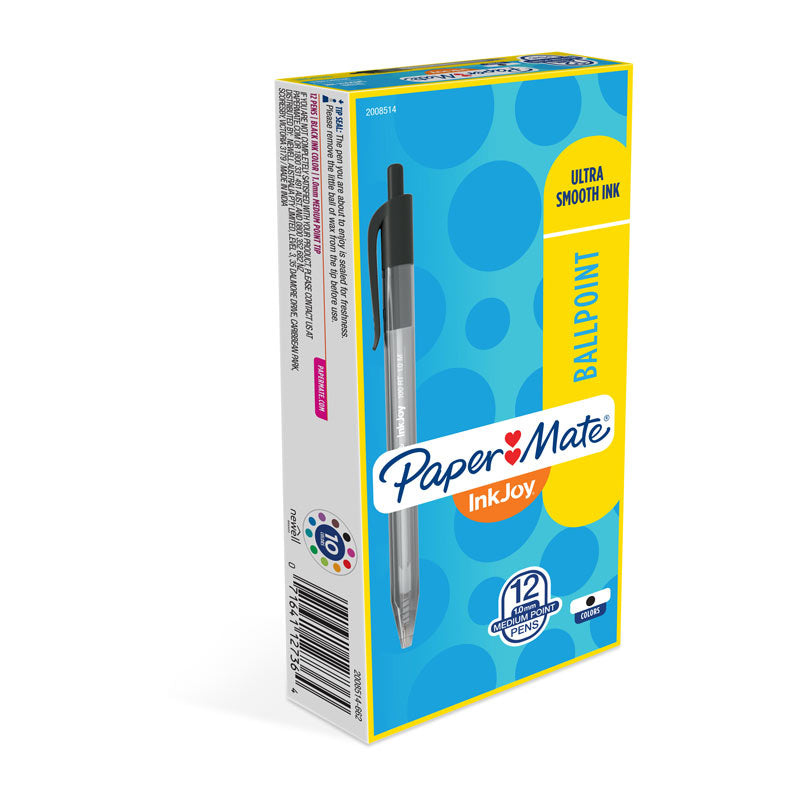 Pens & Pencils: PAPER MATE InkJoy 100RT Ball Pen Black Box of 12