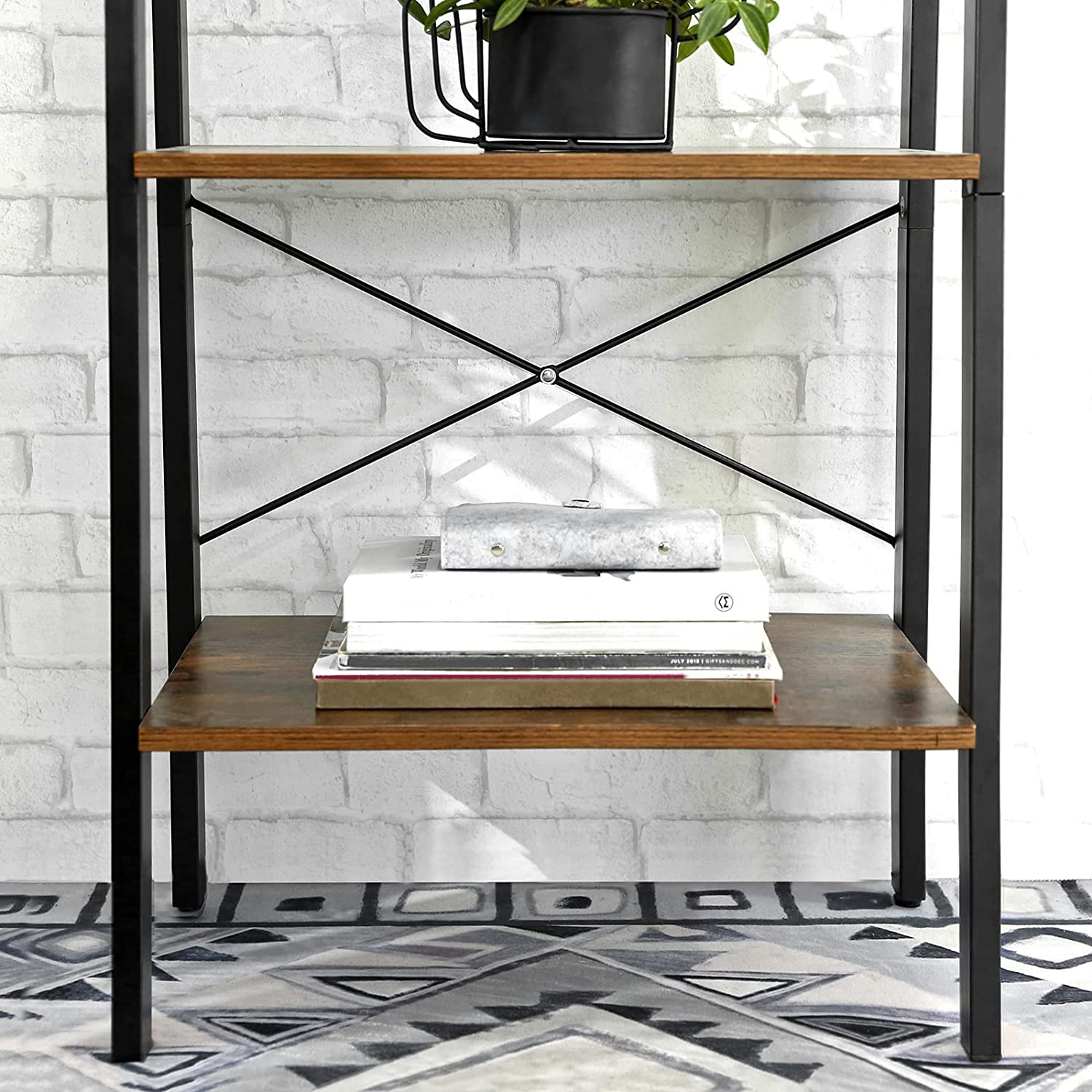 Bookcases & Shelves: Rustic brown and black steel Metal Frame 4 Tier bookshelf
