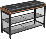 Shoe Storage: Shoe Bench with Mesh Shelf and Faux Leather Vintage Brown Black 80 x 30 x 48 cm