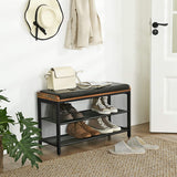 Shoe Storage: Shoe Bench with Mesh Shelf and Faux Leather Vintage Brown Black 80 x 30 x 48 cm