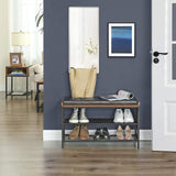 Shoe Storage: Shoe Bench with Mesh Shelf and Faux Leather Vintage Brown Black 80 x 30 x 48 cm