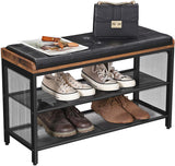 Shoe Storage: Shoe Bench with Mesh Shelf and Faux Leather Vintage Brown Black 80 x 30 x 48 cm