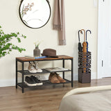 Shoe Storage: Shoe Rack with 2 Mesh Shelves, Rustic Brown and Black