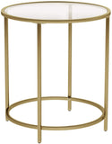 Side Tables: Gold Round Side Table with Golden Metal Frame Robust and Stable