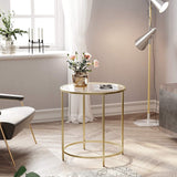 Side Tables: Gold Round Side Table with Golden Metal Frame Robust and Stable