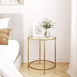Side Tables: Gold Round Side Table with Golden Metal Frame Robust and Stable