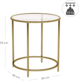 Side Tables: Gold Round Side Table with Golden Metal Frame Robust and Stable