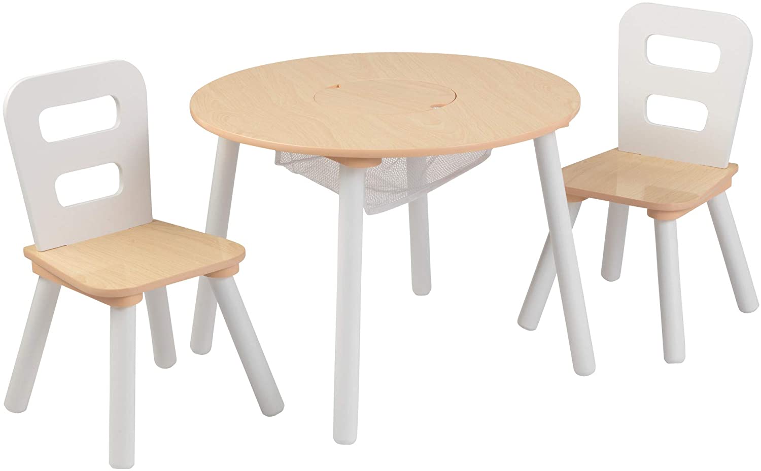 Outdoor Dining Sets: Round Table and 2 Chair Set for children (White Natural)