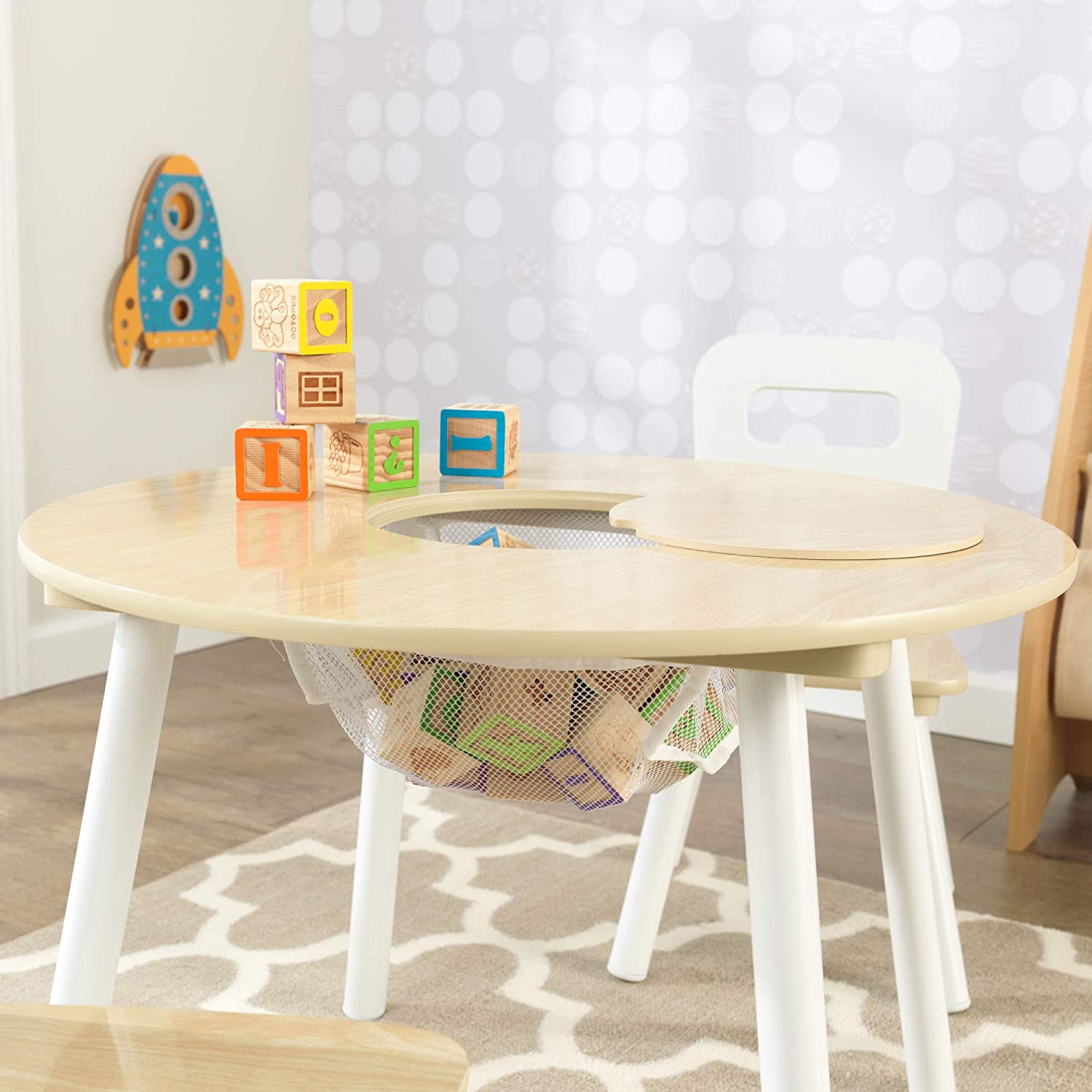 Outdoor Dining Sets: Round Table and 2 Chair Set for children (White Natural)