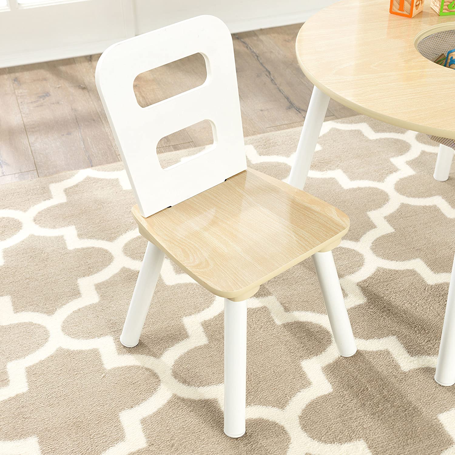 Outdoor Dining Sets: Round Table and 2 Chair Set for children (White Natural)