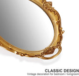 Mirrors: Oval Antique Gold 25 x 38 cm Vintage Carved Hanging Wall Mirror for Bedroom and Living-Room