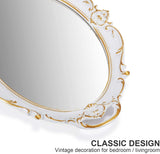 Mirrors: Oval Antique White 25 x 38 cm Vintage Carved Hanging Wall Mirror for Bedroom and Living-Room