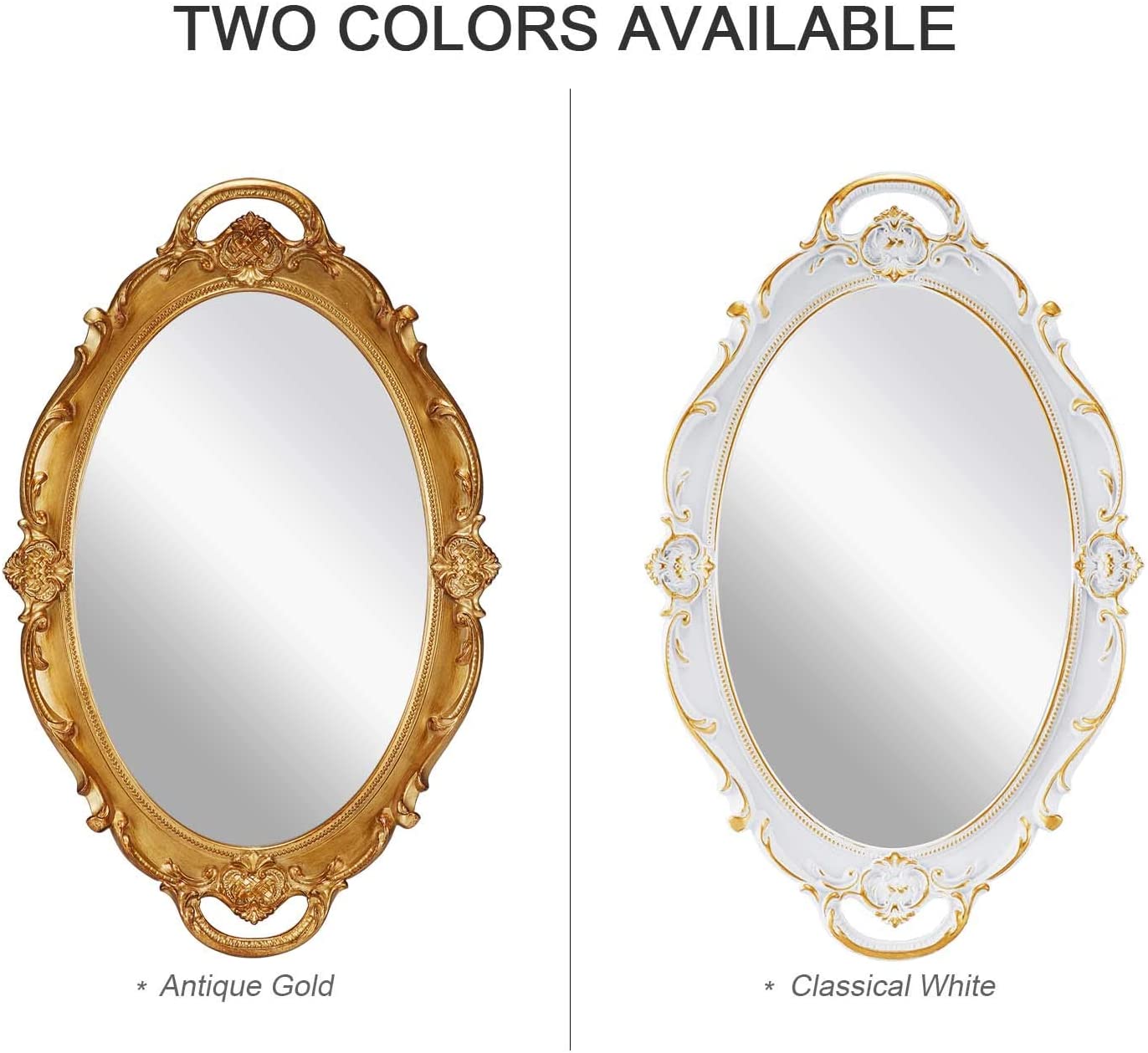 Mirrors: Oval Antique White 25 x 38 cm Vintage Carved Hanging Wall Mirror for Bedroom and Living-Room