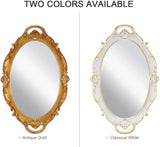 Mirrors: Oval Antique White 25 x 38 cm Vintage Carved Hanging Wall Mirror for Bedroom and Living-Room