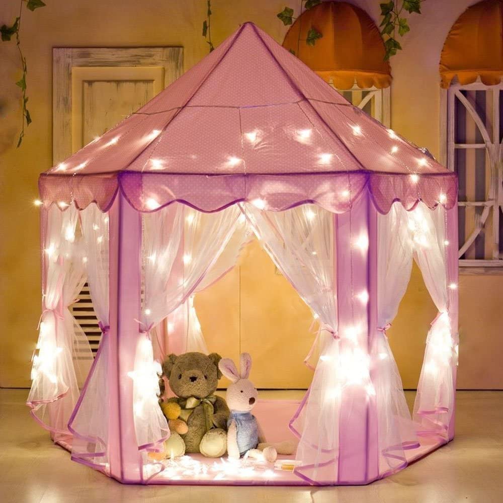 Pretend Play: Princess Indoor Playhouse Toy Play Tent for Kids Toddlers with Mat Floor and Carry Bag (Pink)