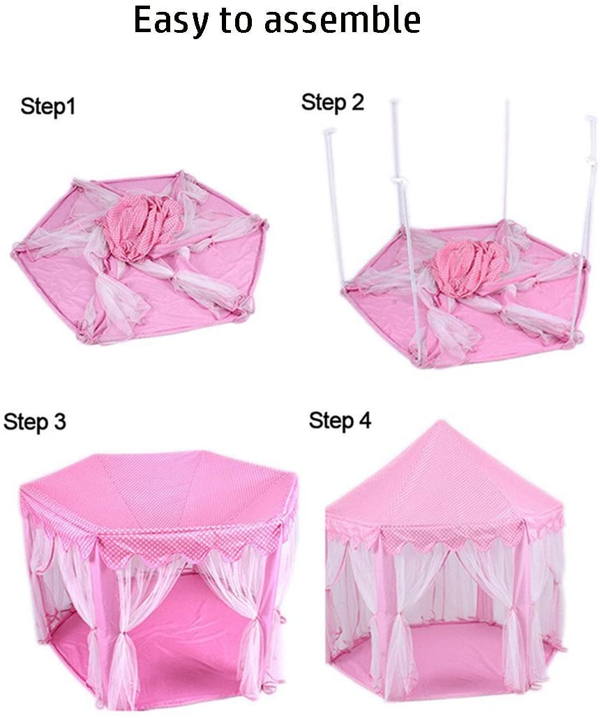 Pretend Play: Princess Indoor Playhouse Toy Play Tent for Kids Toddlers with Mat Floor and Carry Bag (Pink)