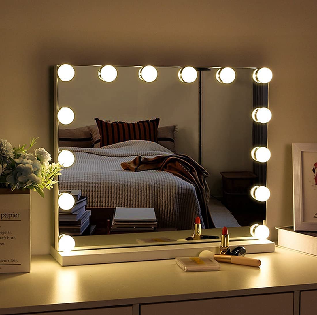 Mirrors: Hollywood Vanity Style LED Makeup Lights Mirror with 3 Color Modes Lights with 10 Dimmable Bulbs (Mirror Not Include)