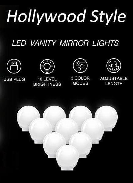 Mirrors: Hollywood Vanity Style LED Makeup Lights Mirror with 3 Color Modes Lights with 10 Dimmable Bulbs (Mirror Not Include)