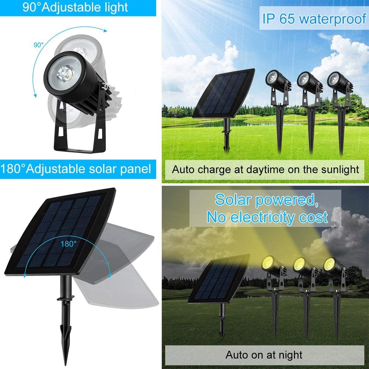 Outdoor Lights: 3 x LED Spotlights Powered Solar Garden Lights Outdoor Waterproof (Warm White)