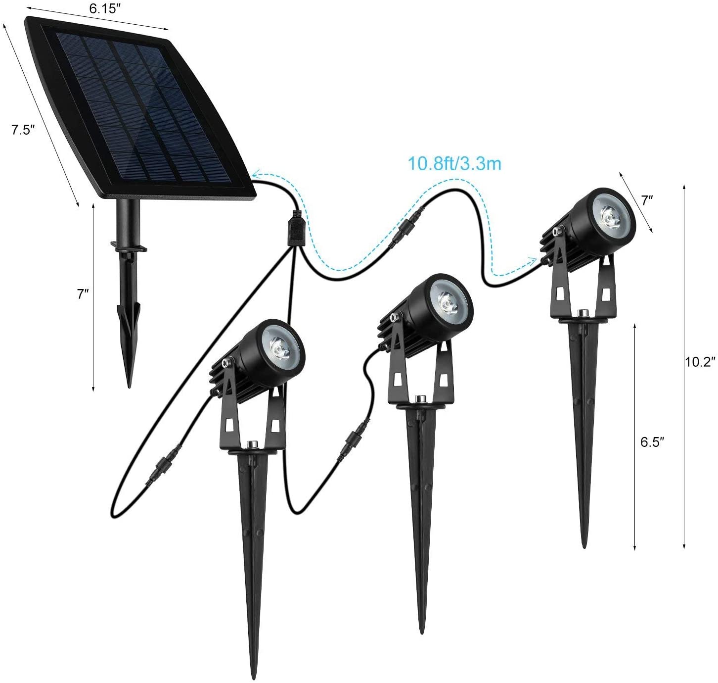 Outdoor Lights: 3 x LED Spotlights Powered Solar Garden Lights Outdoor Waterproof (Warm White)