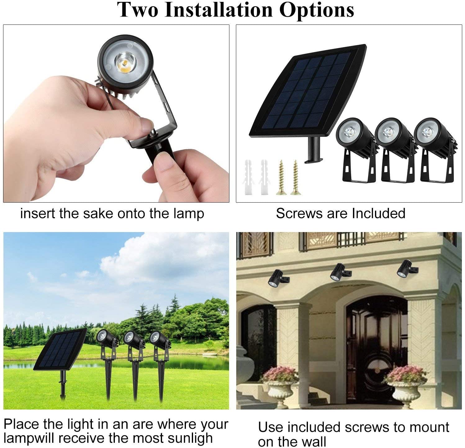 Outdoor Lights: 3 x LED Spotlights Powered Solar Garden Lights Outdoor Waterproof (Warm White)
