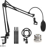 Audio Accessories: Microphone Radio Broadcasting Stand with 3/8"to 5/8" Screw Adapter and Windscreen Pop Filter