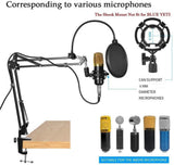 Audio Accessories: Microphone Radio Broadcasting Stand with 3/8"to 5/8" Screw Adapter and Windscreen Pop Filter