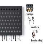 Makeup Organisation & Storage: Wall Mount Earring Jewelry Hanger Organizer Holder with 109 Holes and 19 Hooks (Black)